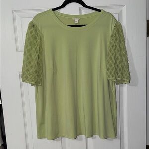 Pale lime Green blouse with lace short sleeve
